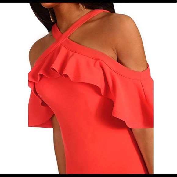 ruffle off the shoulder bodycon dress - Picture 4 of 4